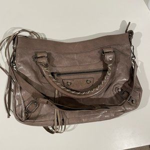 BALENCIAGA The City Leather Shoulder Handbag Gray